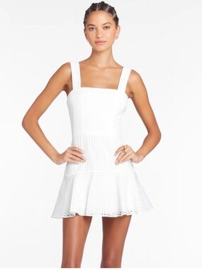 Amanda Uprichard White Eyelet Square-Neck Mini Sundress